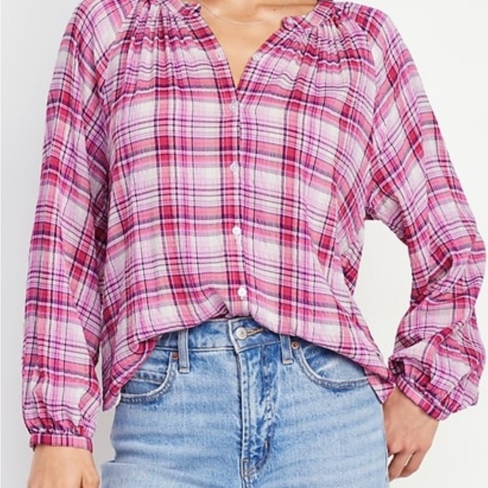 Pink and White Relaxed Fit Button Down Shirt Seersucker